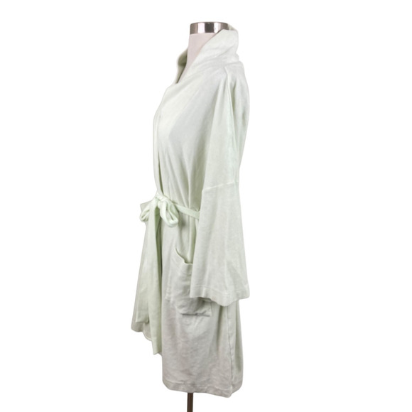 Hanro Switzerland Mint Green Cotton Shawl Collar Robe Size L Luxury Tie Belt - Picture 2 of 4